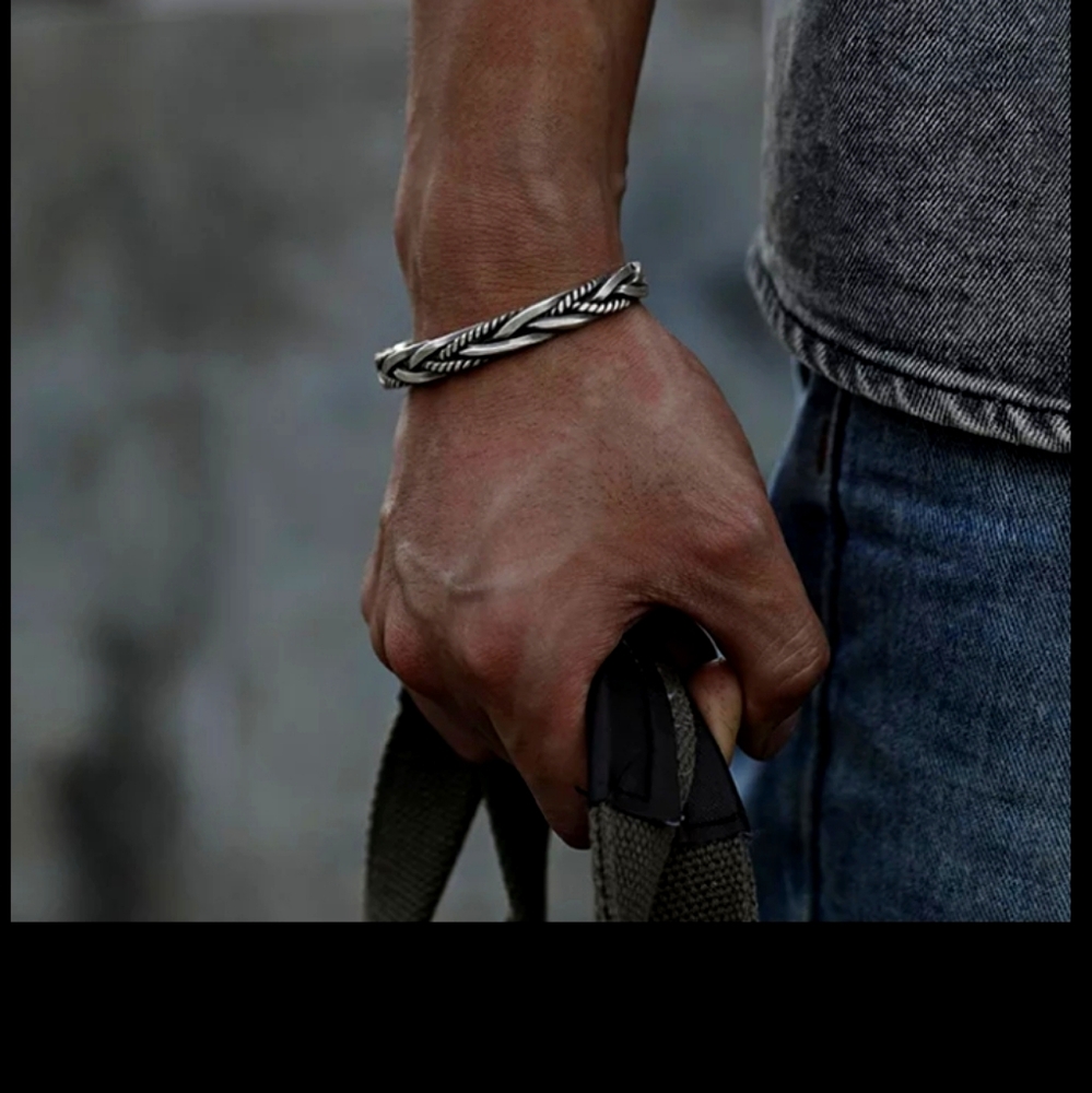Heavy Braided Cuff Bracelet | 925 Sterling Silver - Picture 6 of 13